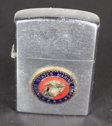 Vintage Chrome And Enamel US Marines Cigarette Lighter