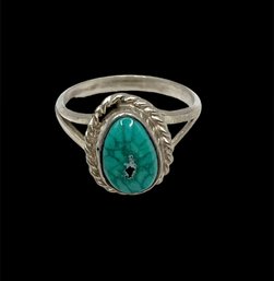 Vintage Sterling Silver Turquoise Agate Stone Ring, Size 4.75