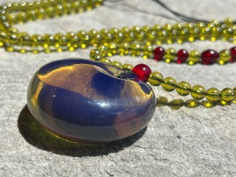 Fine Carved BLUE Amberv Pendant Necklace- Large Pendant, Cherry Amber Breaks