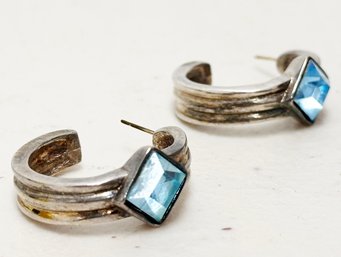 A Pair Of Vintage Aquamarine Earrings In Sterling Silver Settings