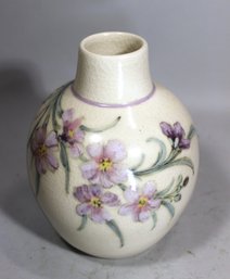 1980s Signed Studio Art Pottery Glazed Floral Vase