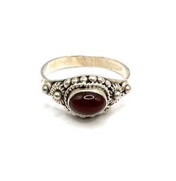 Vintage Sterling Silver Dark Red Agate Stone Ring, Size 7