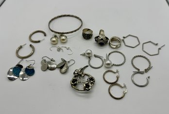 Lot Of Assorted Sterling Silver & Silver Plate Jewelry Items