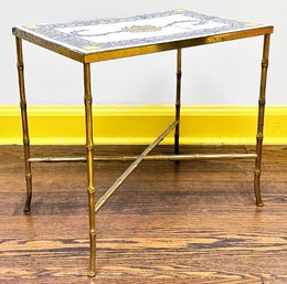 An Elegant Brass Faux Bamboo Cocktail Table With TIle Top