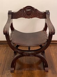 Vintage Savonarola Saddle Leather X Frame Throne Chair (1 Of 2)