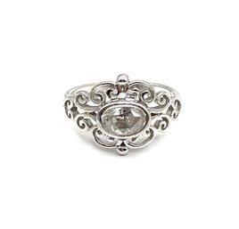 Vintage Sterling Silver Clear Stone Ornate Ring, Size 6.25