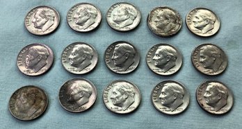 Collection Of 15 Decent Condition 1970s Vintage U.S. Dime Coins