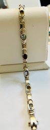 STERLING SILVER MULTI GEMSTONE LINK BRACELET