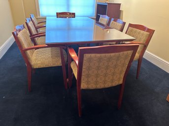 Beautiful Inlaid Wood Conference Table With 8 Chairs