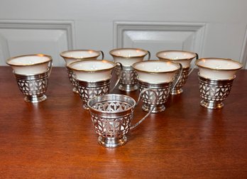 Sterling Silver Demitasse Cups With Lenox Inserts