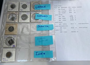 Coins From Greece, Norway, Jamaica, Straits-settlements And India