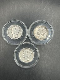 3 Mercury Dimes 1945,1945-D, 1945-S