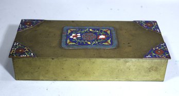 Antique Chinese Solid Brass And Enamel Table Box