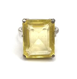 Vintage Sterling Silver Citrine Color Beveled Stone Ring, Size 7.5