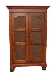 Lane Furniture Double Door Caned Insert Wood Armoire Cabinet With 4 Adjustable Shelves