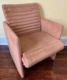 1980s Channeled Suede Accent Chair On Wheels