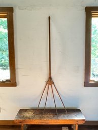 Beautiful Large Wood Four Tine Primitive Hay Fork