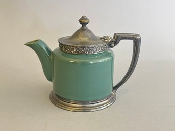 Reed And Barton Silverplate And Green Ceramic Teapot