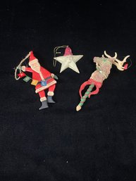 Santa, Reindeer, And Star Ornaments