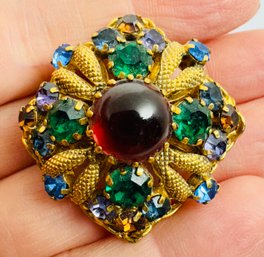 BEAUTIFUL MADE IN AUSTRIA GOLD TONE MULTI COLOR RHINESTONE BROOCH