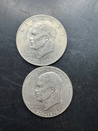 2 Eisenhower Dollars 1976, 1976-D