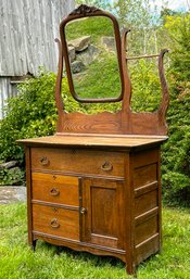 Antique 1900s Victorian Oak American Dresser  With Mirror