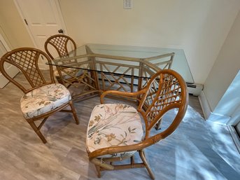 Vintage Rattan And Glass Top Table