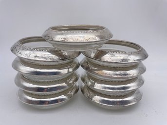 (9 )  Frank M Whiting Sterling Silver And Glass Coasters.