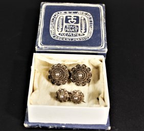 Pair Sterling Silver Continental Brooches In Original Box