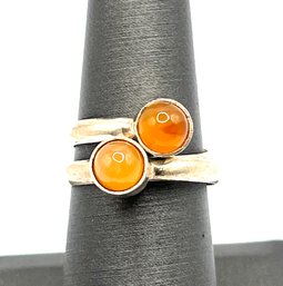 Vintage Sterling Silver Citrine Color Stone Ring, Size 6.5