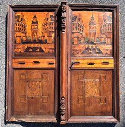 A Pair Of Large 18th Century Italian Marquetry Cabinet Doors - Salvage Pieces - Glorious Wall Panels!