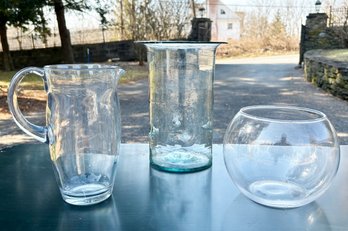Modern Art Glass - A Pitcher And Two Vases