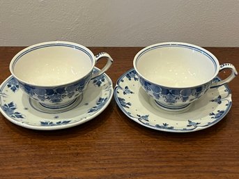 Two Delft Cups And Saucers - 981  Hand Painted Holland