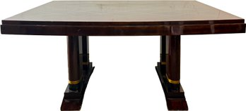 An Antique Art Deco Inlaid Rose Wood, Lacquer, And Brass Extendable Dining Table - Restored