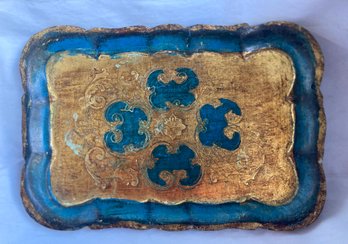 1st  Hand Painted Wood Small Trays 1960s From India Catching Blue Tray