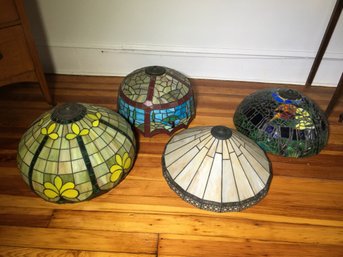 Fabulous Lot Of Four (4) Tiffany Style Lamps - All Slag Glass Lamp Shades - Could Be Used Floor / Table Lamps