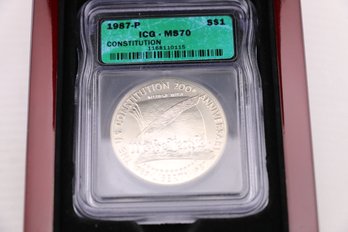 ICQ Ms 70 1986 Silver Constitution $1 Silver Coin