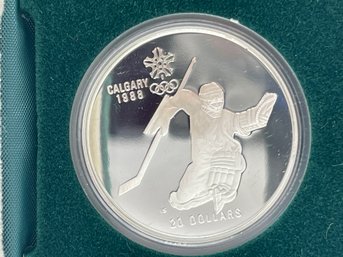 1988 Winter Olympic Canadian 20 Dollar Hockey Silver Coin .