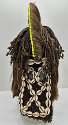 Vintage African Old Dogon Fiber Hood Mask From Mali: Cowrie Shells & Raffia