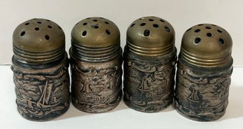 Set Of 4 Antique Repousse Mini Salt & Pepper Shakers