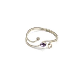 Sterling Silver Small Thin Purple Stone Ring, Size 6