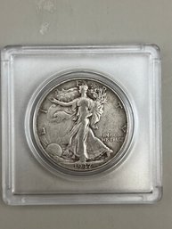 1937 Walking Liberty Silver Half Dollar In Plastic Case