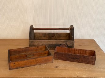 Lot Of Vintage Wooden Trays Tool Box