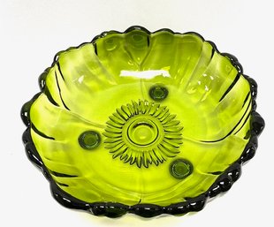 Vintage Avocado Green 3-toe Cabbage Leaf Serving Bowl