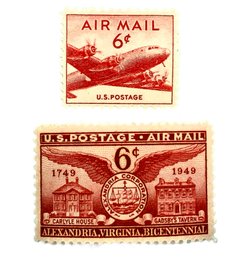 Six-Cent Air Mail Stamps (Two (2) Stamps In Total)