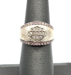 Vintage Harley Davidson Sterling Silver Pink And Clear Stones Ring, Size 5.5