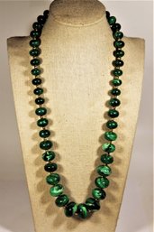 Vintage Plastic Beaded Necklace Faux Malachite 24' Long