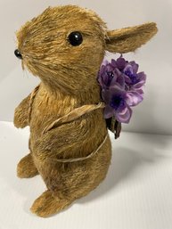 Vintage Sisal Rabbit With A Twig Basket Of Flowers