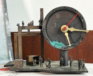 Unusual Vintage Bronze Clock With Miniature Figures