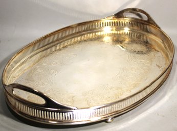 Oval Fine Silver Plate Tray Having Gallery Edge